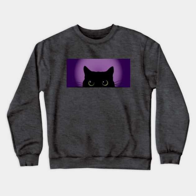 Peek-a-Boo Black Cat (Purple) Crewneck Sweatshirt by i4ni Studio